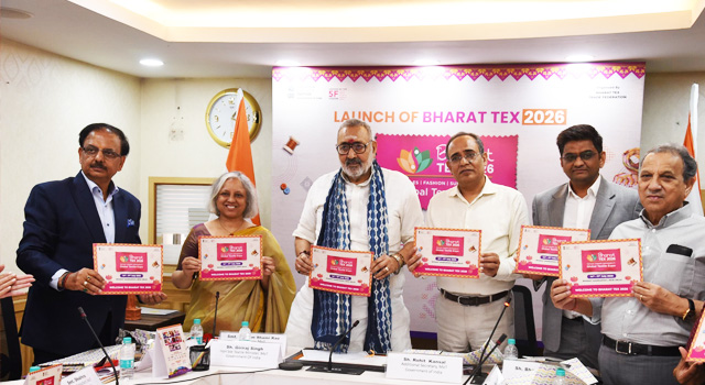 Officials launching Bharat Tex 2026 initiative.